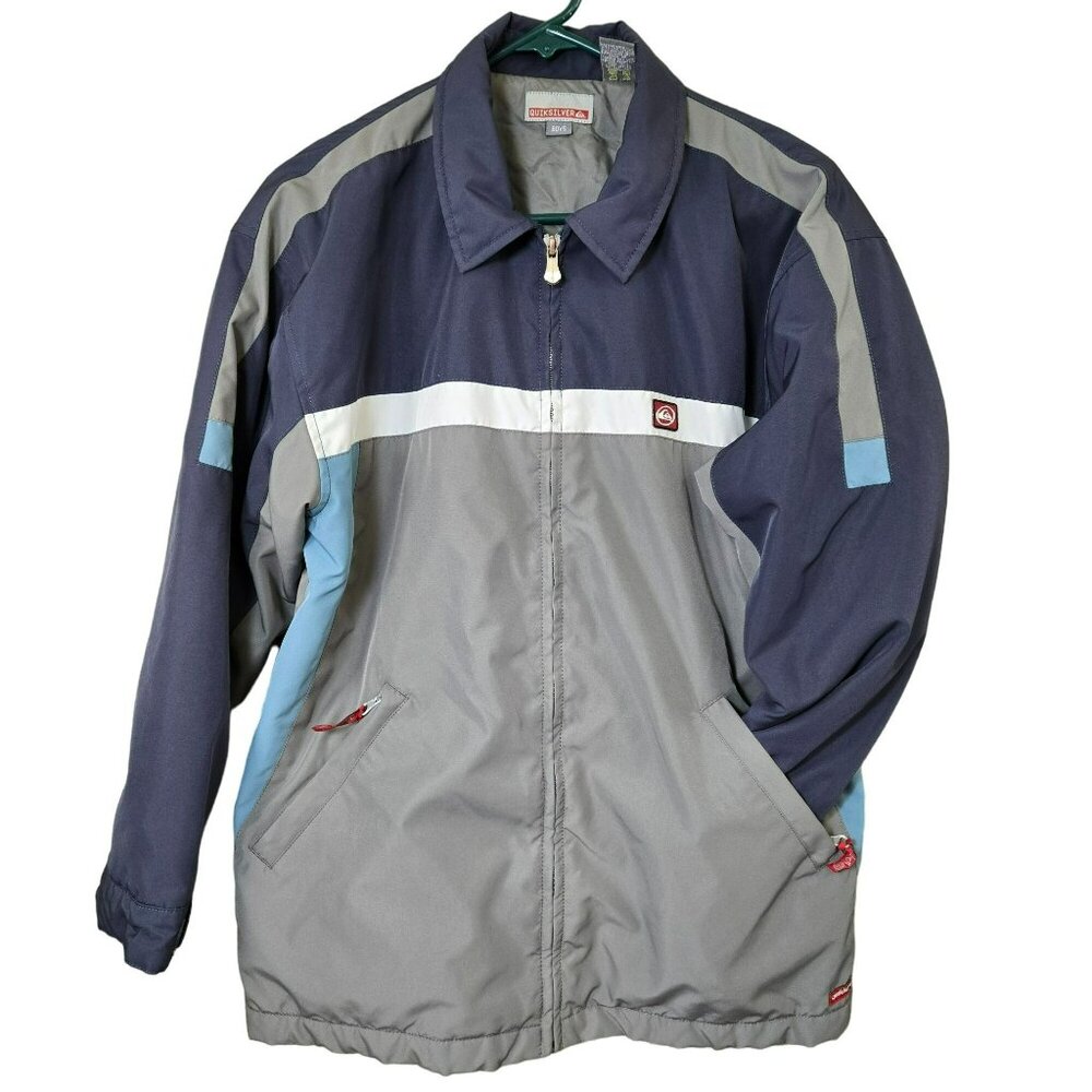 Vtg Quiksilver Boys LG Colorblock Active Track Jacket Polyester Zip-Up Navy Grey